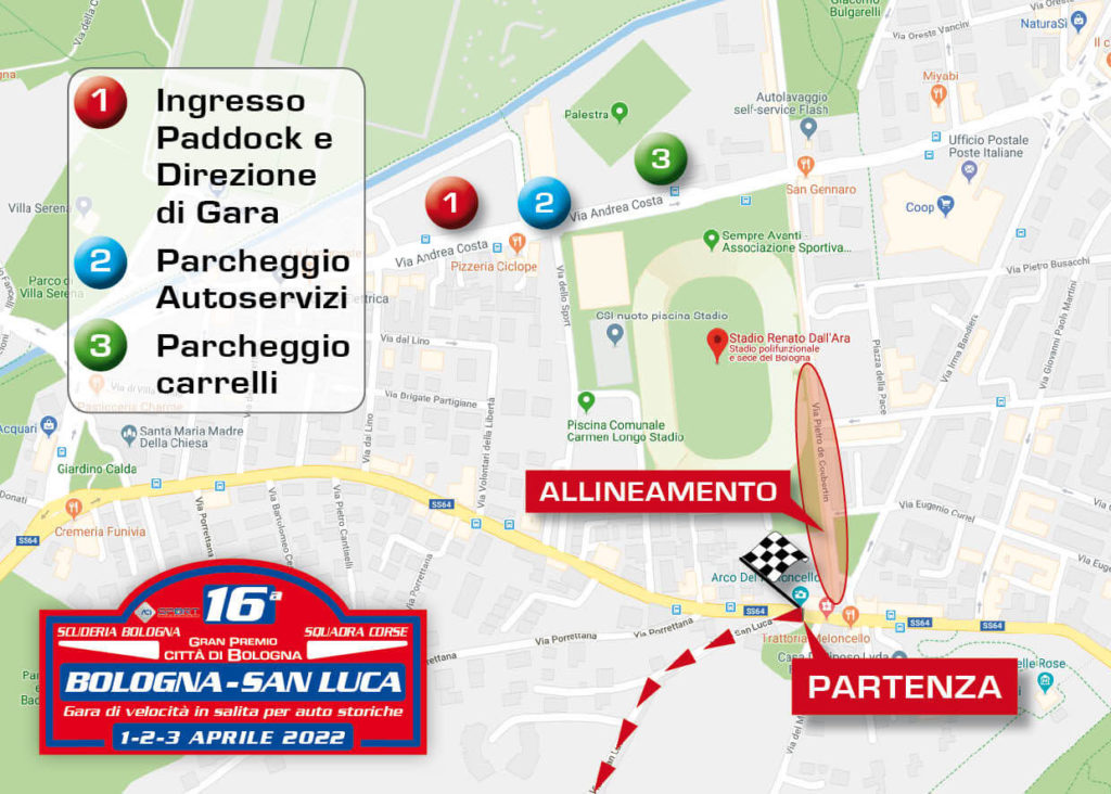 Mappa paddock partenza 16a Bologna San Luca 2022